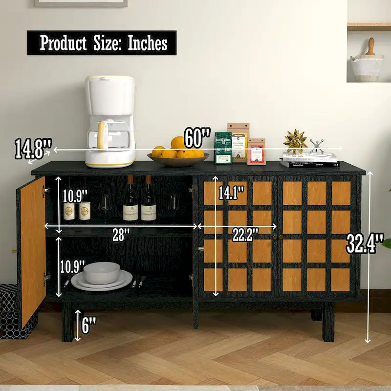 Meuble TV Grain de Bois Noir pour téléviseurs jusqu'à 65", 2 Meubles de Rangement