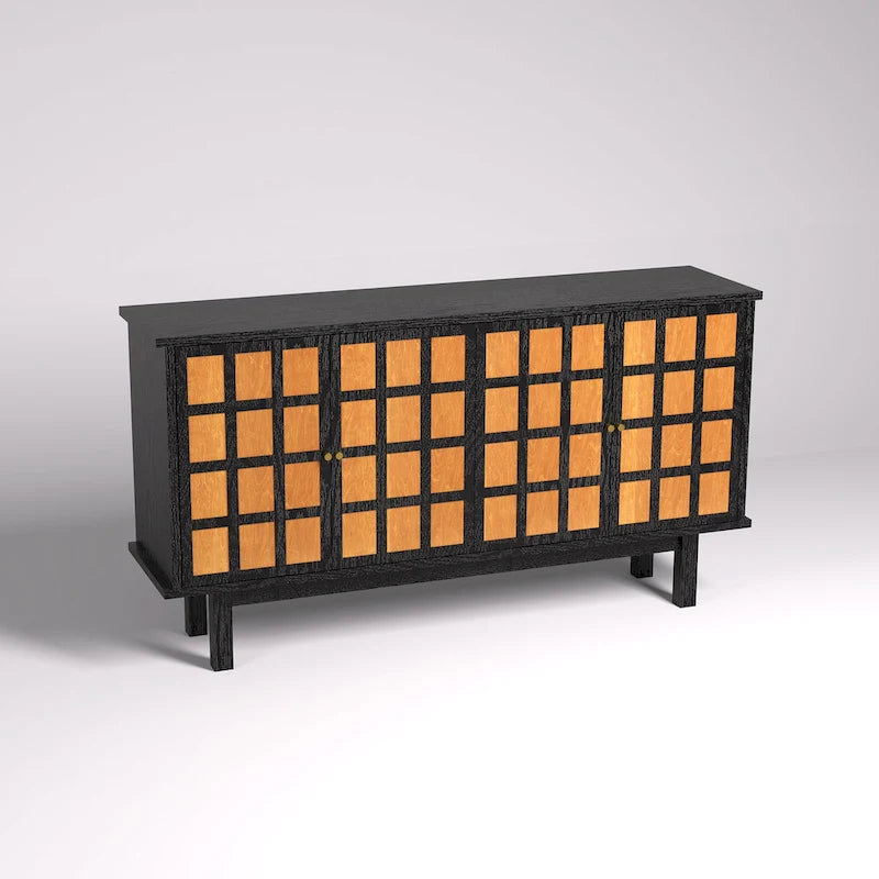 Meuble TV Grain de Bois Noir pour téléviseurs jusqu'à 65", 2 Meubles de Rangement