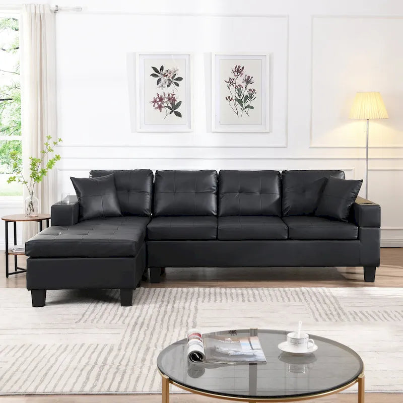 Canapé-lit futon convertible en similicuir gris/noir – 2 places