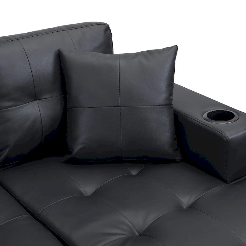 Canapé-lit futon convertible en similicuir gris/noir – 2 places