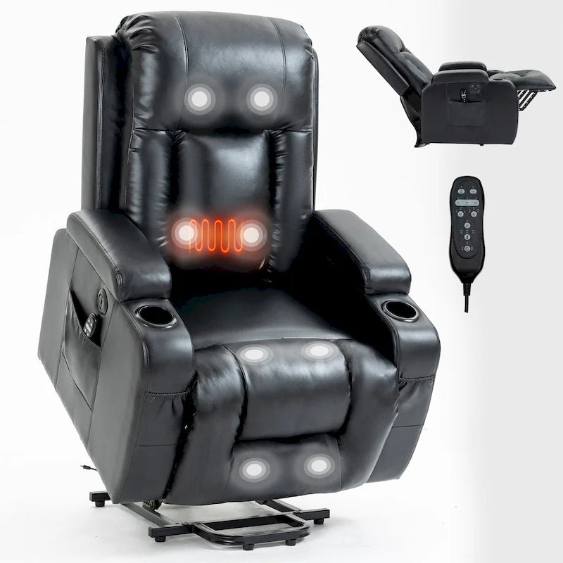 Fauteuil inclinable releveur avec massage et chauffage marron/noir – 1 place