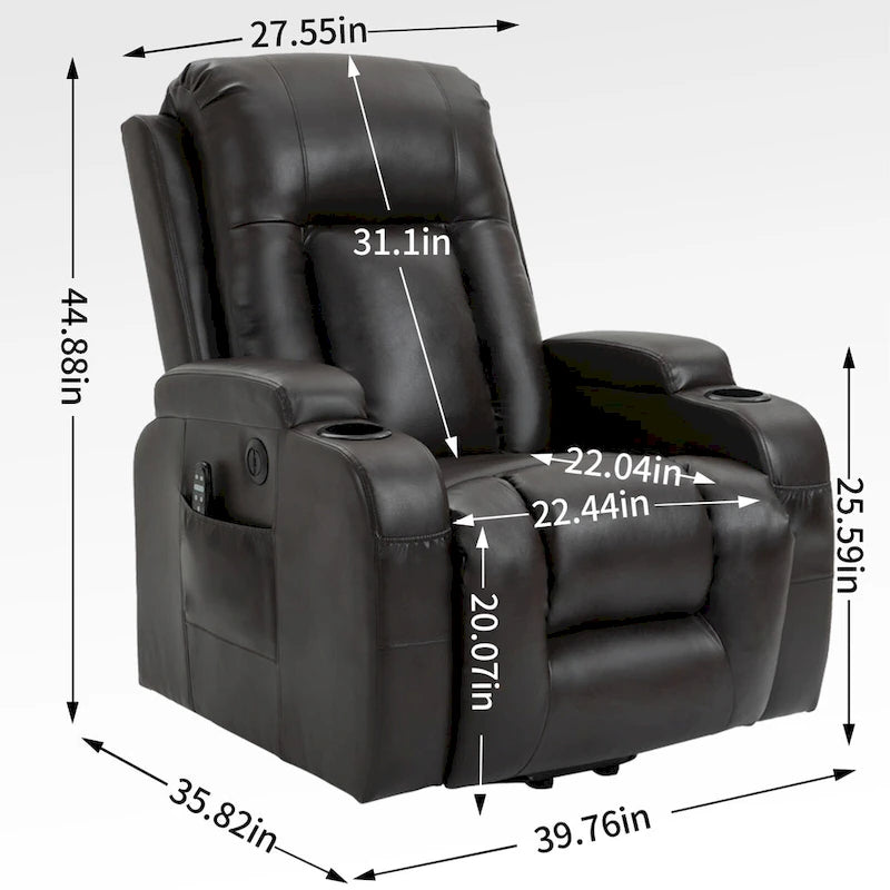 Fauteuil inclinable releveur avec massage et chauffage marron/noir – 1 place