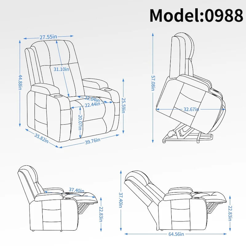 Fauteuil inclinable releveur avec massage et chauffage marron/noir – 1 place