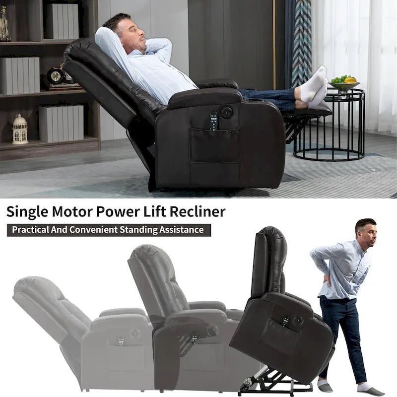 Fauteuil inclinable releveur avec massage et chauffage marron/noir – 1 place