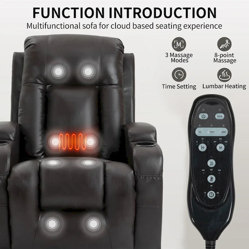 Fauteuil inclinable releveur avec massage et chauffage marron/noir – 1 place