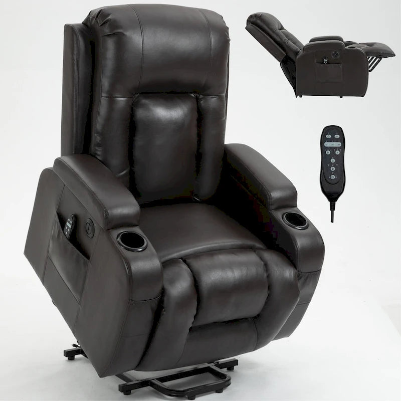 Fauteuil inclinable releveur avec massage et chauffage marron/noir – 1 place