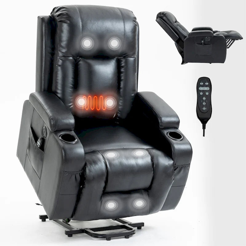 Fauteuil inclinable releveur avec massage et chauffage marron/noir – 1 place