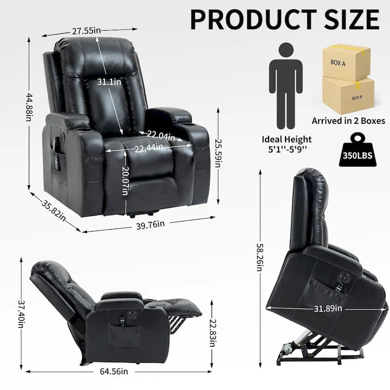 Fauteuil inclinable releveur avec massage et chauffage marron/noir – 1 place