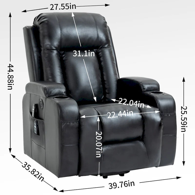 Fauteuil inclinable releveur avec massage et chauffage marron/noir – 1 place