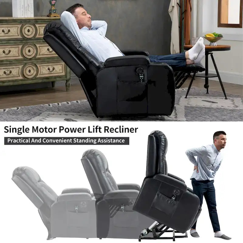 Fauteuil inclinable releveur avec massage et chauffage marron/noir – 1 place