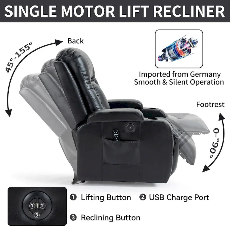 Fauteuil inclinable releveur avec massage et chauffage marron/noir – 1 place