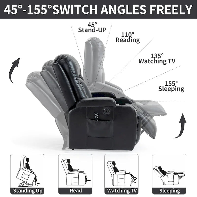 Fauteuil inclinable releveur avec massage et chauffage marron/noir – 1 place