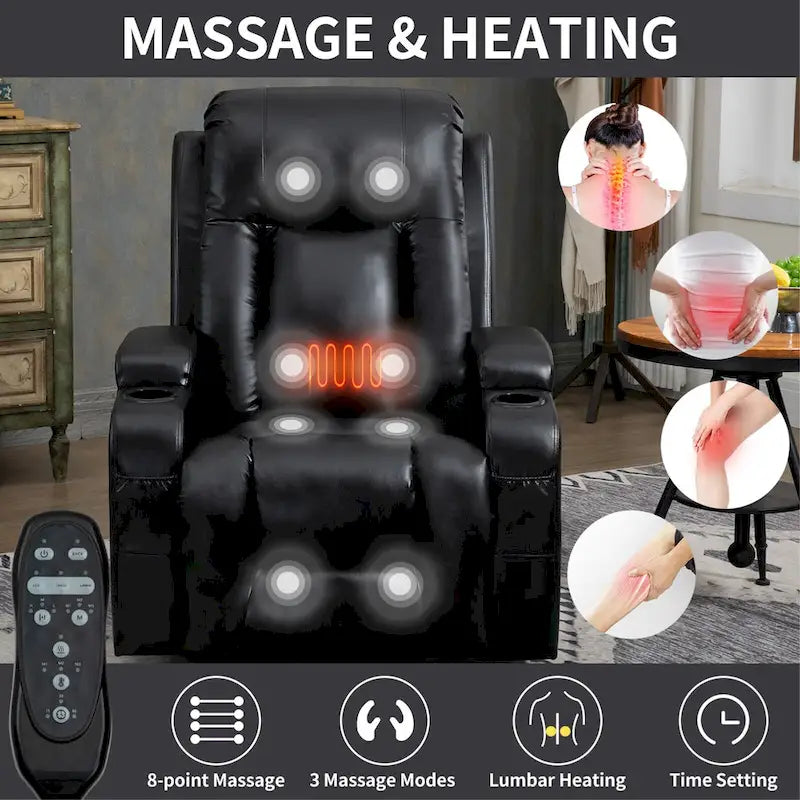 Fauteuil inclinable releveur avec massage et chauffage marron/noir – 1 place