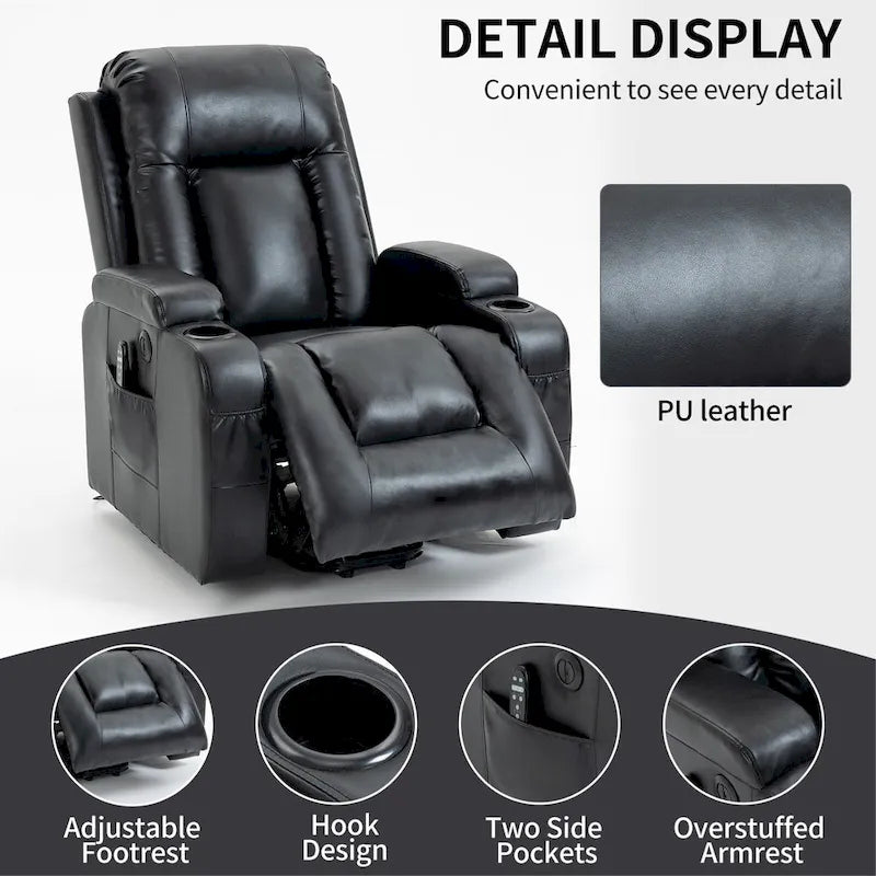 Fauteuil inclinable releveur avec massage et chauffage marron/noir – 1 place