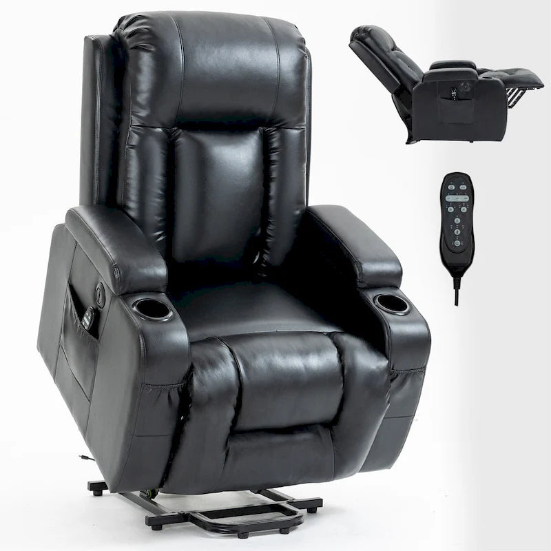 Fauteuil inclinable releveur avec massage et chauffage marron/noir – 1 place