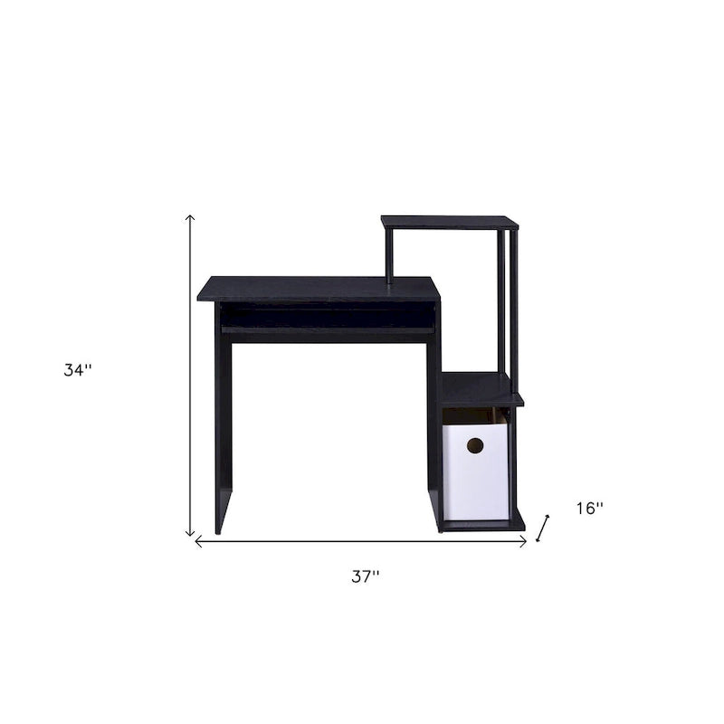 Bureau informatique rectangulaire noir avec tablette coulissante pour clavier, 1 personne, 94 cm