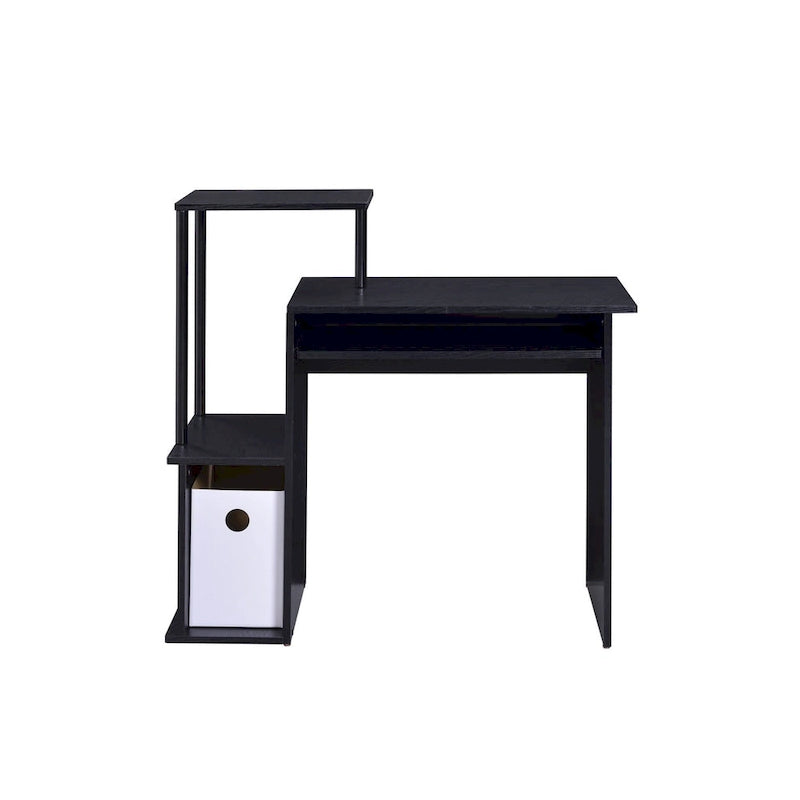 Bureau informatique rectangulaire noir avec tablette coulissante pour clavier, 1 personne, 94 cm