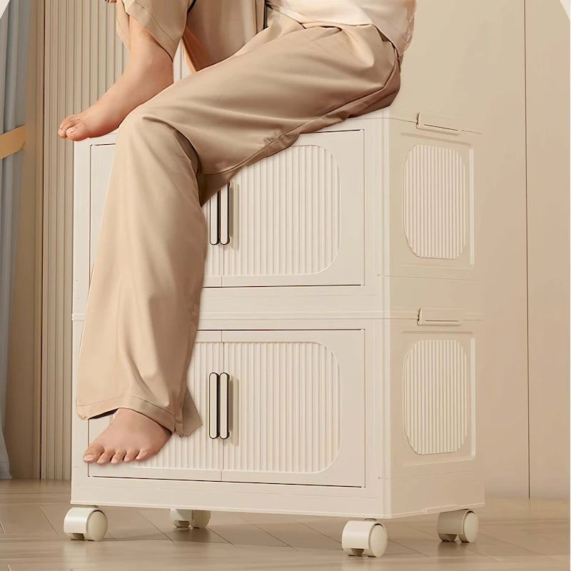 Armoire de rangement pliante multi-niveaux blanc crème avec roulettes