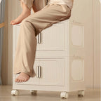Armoire de rangement pliante multi-niveaux blanc crème avec roulettes