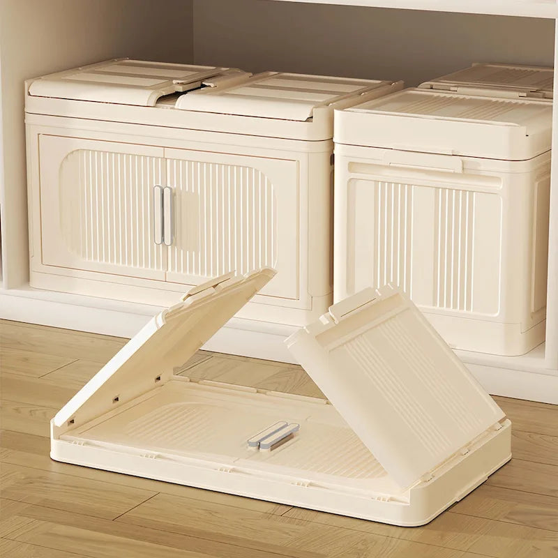 Armoire de rangement pliante multi-niveaux blanc crème avec roulettes