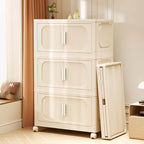 Armoire de rangement pliante multi-niveaux blanc crème avec roulettes