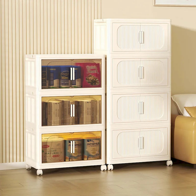 Armoire de rangement pliante multi-niveaux blanc crème avec roulettes