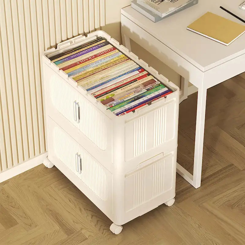 Armoire de rangement pliante multi-niveaux blanc crème avec roulettes