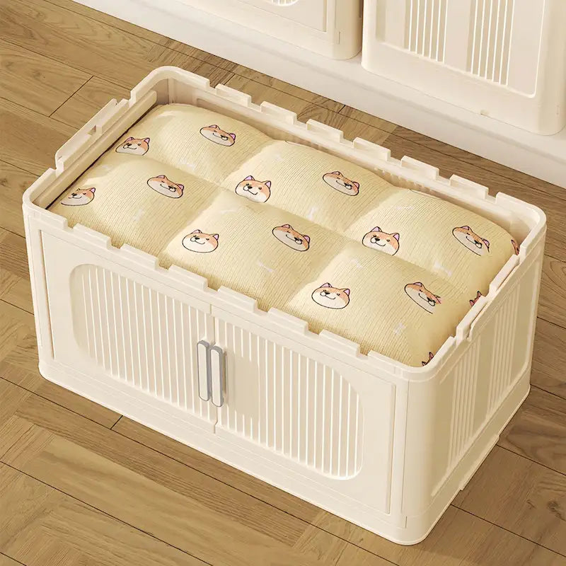 Armoire de rangement pliante multi-niveaux blanc crème avec roulettes