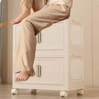 Armoire de rangement pliante multi-niveaux blanc crème avec roulettes