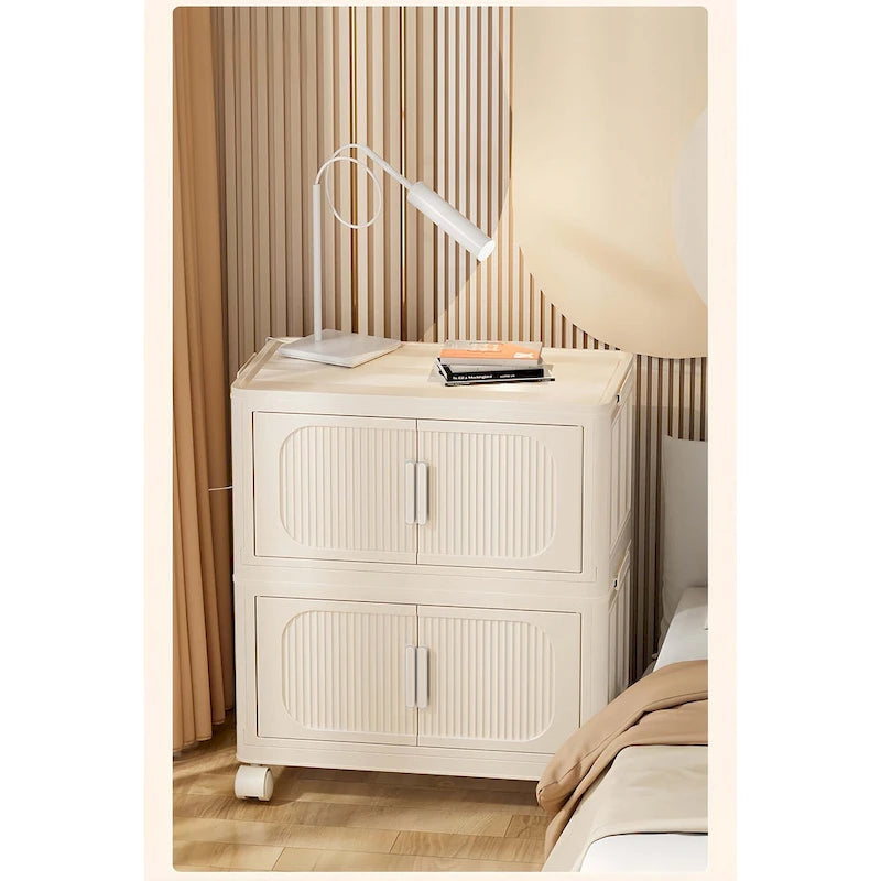 Armoire de rangement pliante multi-niveaux blanc crème avec roulettes