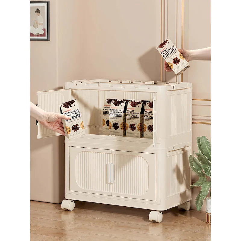 Armoire de rangement pliante multi-niveaux blanc crème avec roulettes