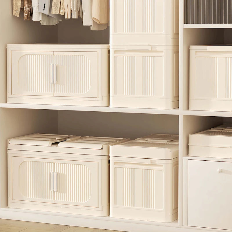 Armoire de rangement pliante multi-niveaux blanc crème avec roulettes