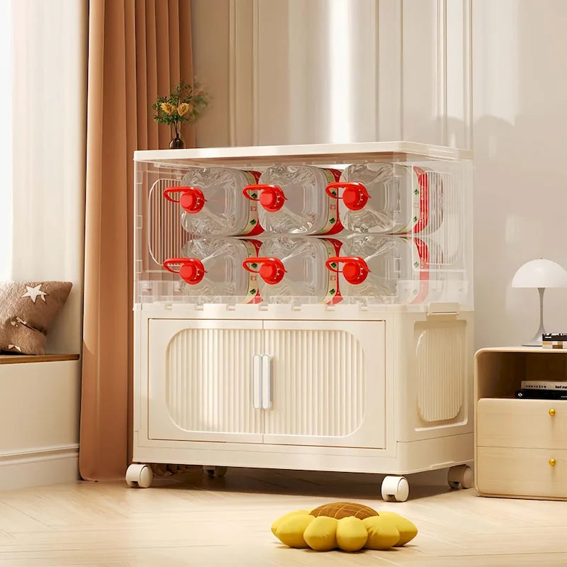 Armoire de rangement pliante multi-niveaux blanc crème avec roulettes