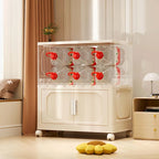 Armoire de rangement pliante multi-niveaux blanc crème avec roulettes