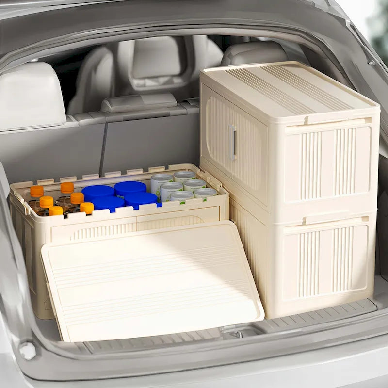 Armoire de rangement pliante multi-niveaux blanc crème avec roulettes