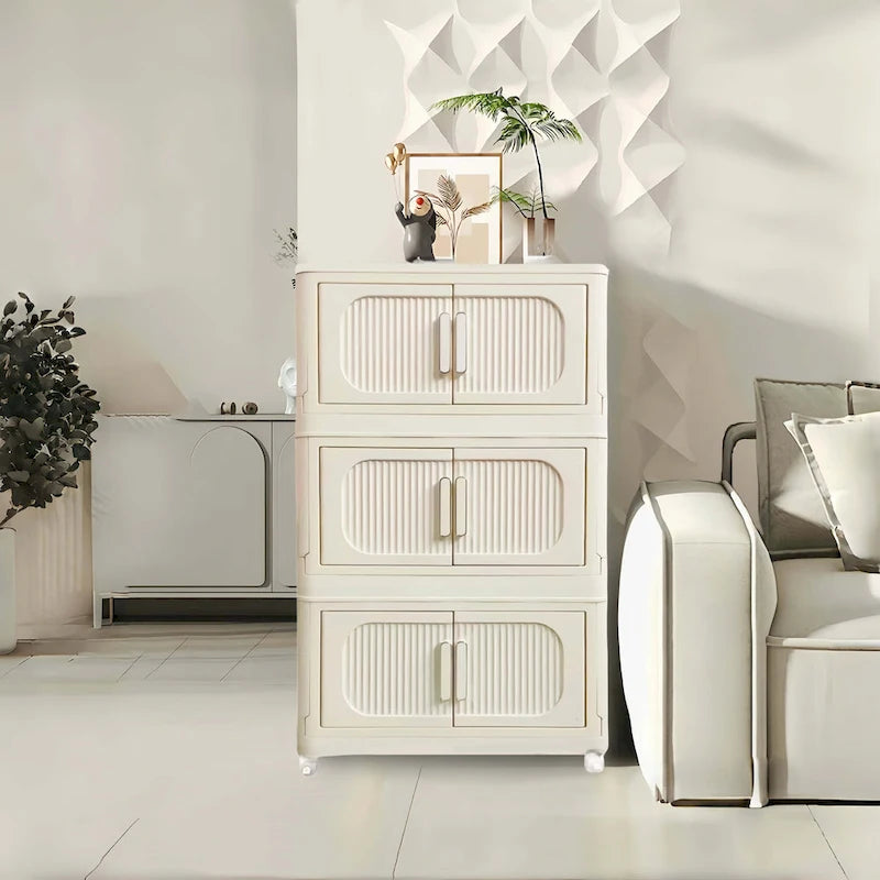 Armoire de rangement pliante multi-niveaux blanc crème avec roulettes