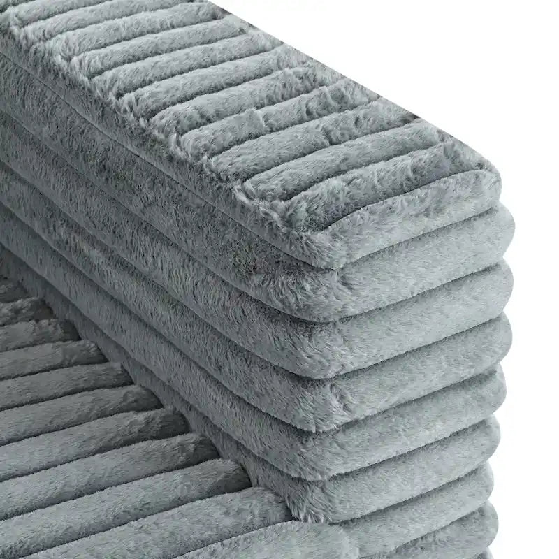 Canapé 3 places en velours côtelé, accoudoirs carrés gris/beige