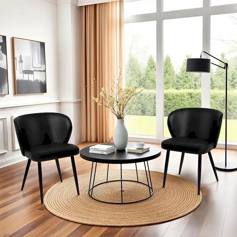 Chaises de salle à manger en similicuir noir, style Mid-Century, lot de 2