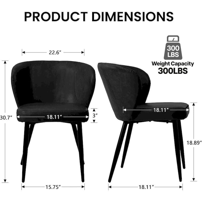 Chaises de salle à manger en similicuir noir, style Mid-Century, lot de 2