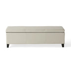 Banc de rangement ottoman ivoire et noir, similicuir, 2 places