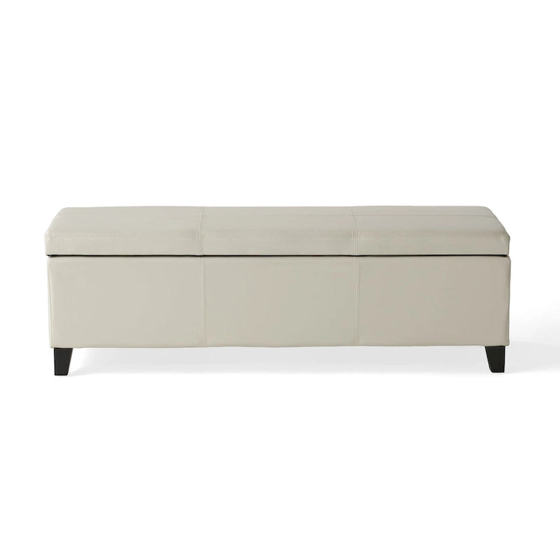 Banc de rangement ottoman ivoire et noir, similicuir, 2 places