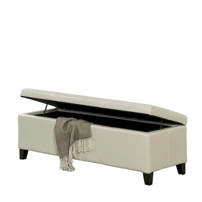 Banc de rangement ottoman ivoire et noir, similicuir, 2 places