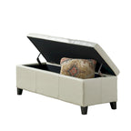Banc de rangement ottoman ivoire et noir, similicuir, 2 places