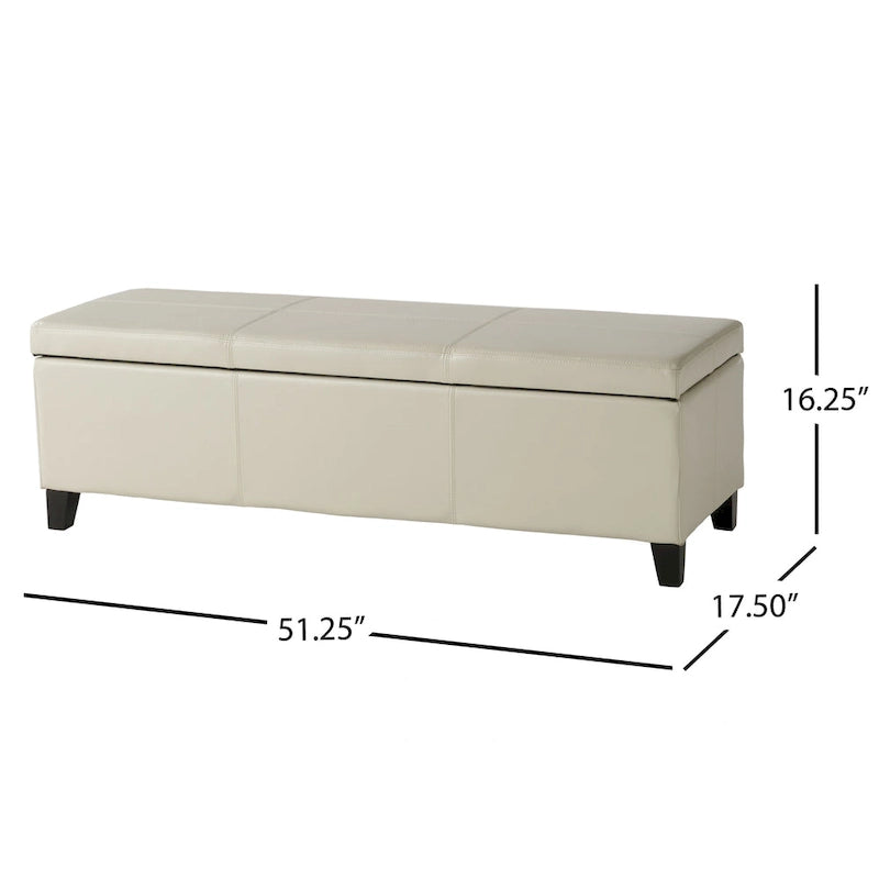 Banc de rangement ottoman ivoire et noir, similicuir, 2 places