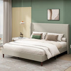 Lit plateforme en lin beige, très grand, capacité de 227 kg