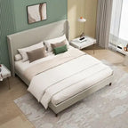 Lit plateforme en lin beige, très grand, capacité de 227 kg