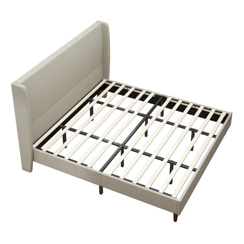 Lit plateforme en lin beige, très grand, capacité de 227 kg
