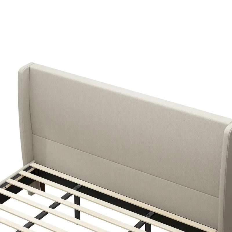 Lit plateforme en lin beige, très grand, capacité de 227 kg