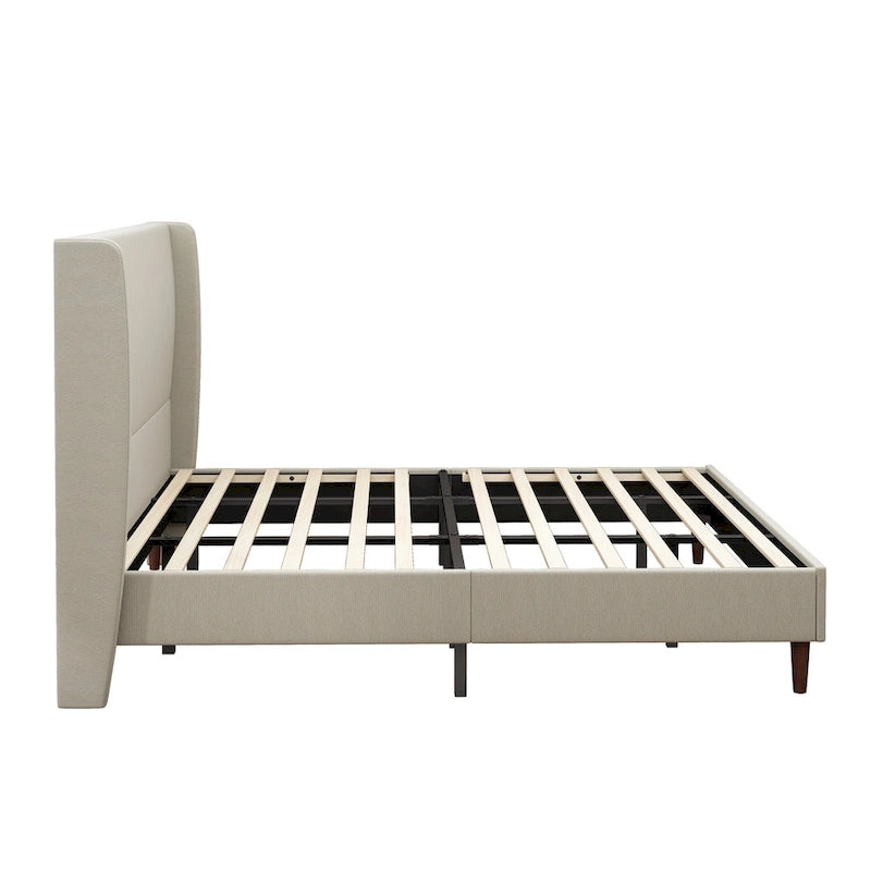 Lit plateforme en lin beige, très grand, capacité de 227 kg