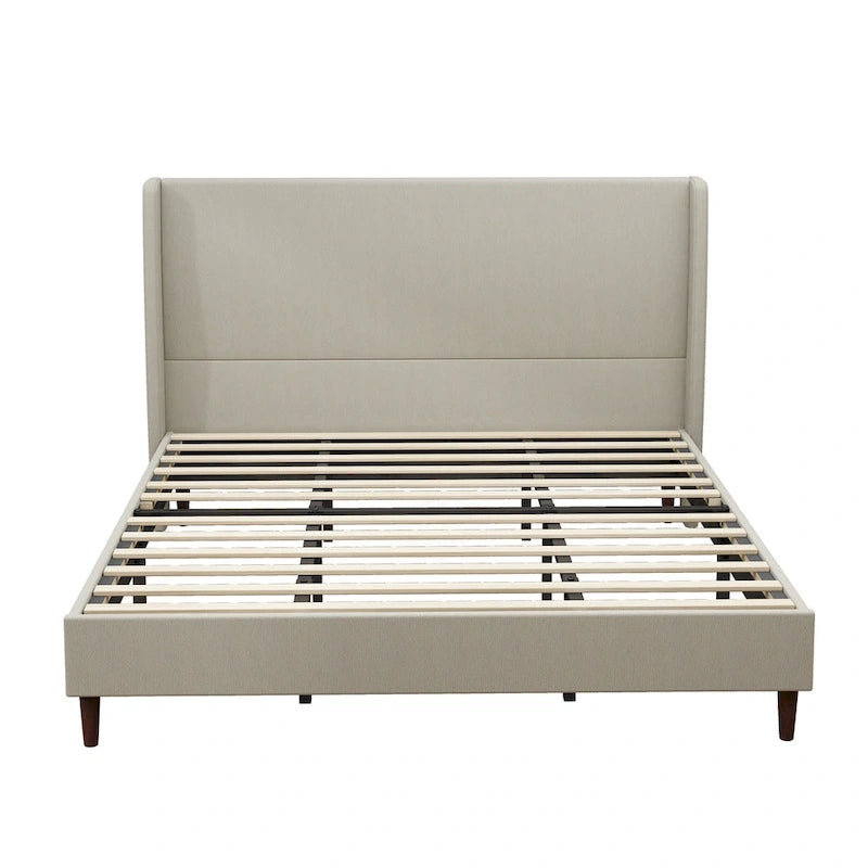 Lit plateforme en lin beige, très grand, capacité de 227 kg